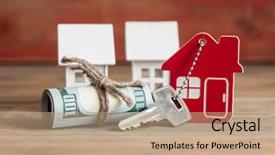  Presentation with percent - Slide deck featuring pricing - wooden percent sign and roll background and a coral colored foreground