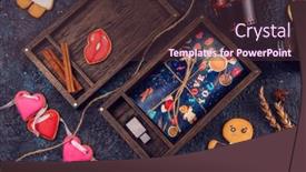  Presentation with romantic love - Presentation theme featuring wooden photo box with photo for valentine's day or wedding day decorated with gingerbreads romantic or love concept gingerbreads for valentines day on dark concrete background background and a tawny brown colored foreground