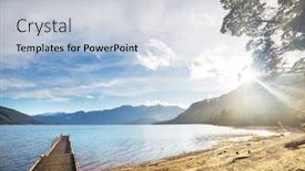  Presentation with serenity - Audience pleasing PPT theme consisting of wooden-pier-in-serenity-mountains backdrop and a lemonade colored foreground