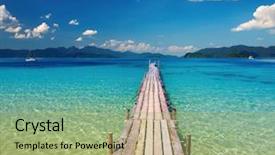  Presentation with paradise - Theme with wooden pier in tropical paradise background and a mint green colored foreground