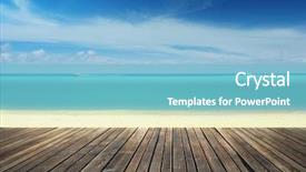  Presentation with teal beach wood - Presentation design consisting of wooden pier on the beach background and a light blue colored foreground