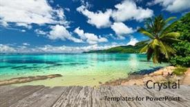  Presentation with palm tree - Slide set with wooden pier with palm tree background and a coral colored foreground