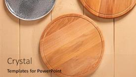  Presentation with restaurant kitchen - Presentation theme having wooden-pizza-boards-and-gray background and a coral colored foreground