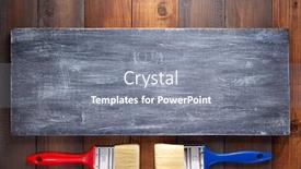  Presentation with paint brush - PPT layouts having wooden-plank-board-as-background background and a gray colored foreground