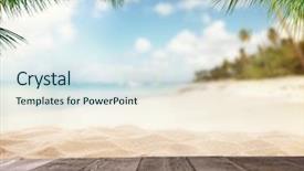  Presentation with palm leaves - Beautiful presentation theme featuring wooden planks with blur beach backdrop and a sky blue colored foreground