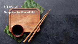  Presentation with japanese food - PPT theme enhanced with wooden-plate-and-chopsticks background and a gray colored foreground