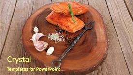  Presentation with frame of healthy spicy food - Slide set featuring wooden plate with black forge background and a tawny brown colored foreground