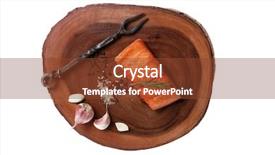 Presentation with white healthy food - PPT layouts featuring wooden plate with black forge background and a tawny brown colored foreground