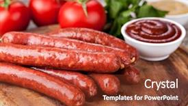  Presentation with sausages - PPT theme with wooden plate with hot sausages background and a tawny brown colored foreground