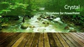  Presentation with mountain stream - Beautiful presentation theme featuring regenwald stockwerke - wooden platform and tropical mountain backdrop and a forest green colored foreground
