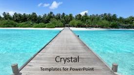  Presentation with resort - Presentation design featuring powtoon - wooden pontoon at sea resort background and a light gray colored foreground