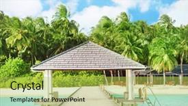  Presentation with wooden boat at sea edge - Presentation theme consisting of powtoon - wooden pontoon at sea resort background and a  colored foreground