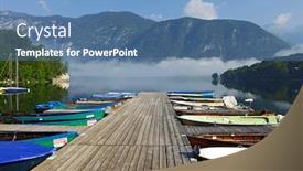  Presentation with mountain lake - Presentation theme enhanced with wooden-pontoon-board-mountain background and a teal colored foreground