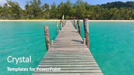  Presentation with turquoise beach - PPT theme having powtoon - wooden pontoon in the turquoise background and a gray colored foreground