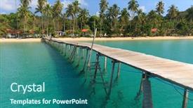  Presentation with turquoise beach - Colorful PPT theme enhanced with powtoon - wooden pontoon in the turquoise backdrop and a ocean colored foreground