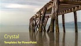  Presentation with island - Beautiful theme featuring wooden-pontoon-on-evia-island backdrop and a tawny brown colored foreground