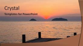  Presentation with sunset coast of the sea - Colorful slide set enhanced with powtoon - wooden pontoons on sea coast backdrop and a coral colored foreground