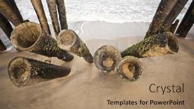  Presentation with india - PPT layouts featuring wooden posts on the beach pondicherry india background and a coral colored foreground