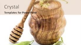  Presentation with wooden - Amazing PPT theme having wooden pot full of fresh linden honey and linden flowers backdrop and a coral colored foreground