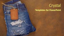  Presentation with jeans blue denim texture - Slide set featuring wooden-price-tag-label background and a tawny brown colored foreground