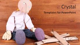  Presentation with show - PPT layouts consisting of wooden puppet sitting on wooden background and a coral colored foreground