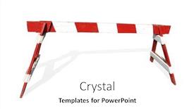  Presentation with construction red - Amazing PPT theme having wooden red and white striped road construction barrier - isolated on white backdrop and a white colored foreground