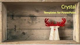  Presentation with christmas blank wooden signboard - PPT theme featuring wooden reindeer in a wooden background and a  colored foreground