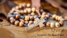  Presentation with rosary - Presentation theme consisting of wooden-rosary-beads-lying background and a coral colored foreground