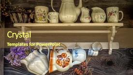  Presentation with rustic old wood texture - PPT theme having wooden rustic shelf with ceramic background and a tawny brown colored foreground