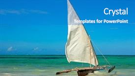  Presentation with clear water - PPT theme enhanced with wooden sailboat dhow on the clear turquoise water of zanzibar island background and a teal colored foreground