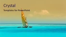  Presentation with clear water - PPT theme consisting of wooden sailboat dhow on the clear turquoise water of zanzibar island background and a yellow colored foreground