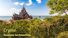  Presentation with chinese temple - Colorful PPT theme enhanced with wooden-sanctuary-of-truth-buddhist backdrop and a tawny brown colored foreground