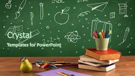  Presentation with school desk - Theme consisting of wooden school desk with stuff background and a ocean colored foreground