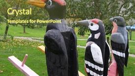  Presentation with birds - PPT theme having wooden sculptures of birds background and a tawny brown colored foreground