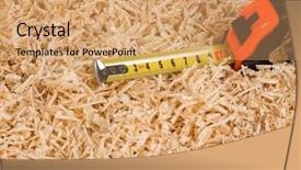  Presentation with tape measure - PPT theme having wooden shavings and tape measure background and a coral colored foreground