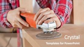  Presentation with carpenter - Audience pleasing PPT theme consisting of wooden shelf in workshop backdrop and a coral colored foreground