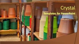  Presentation with flower pots - Presentation with wooden-shelves-in-a-storeroom background and a tawny brown colored foreground