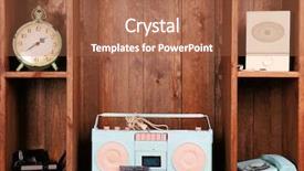  Presentation with old wooden door antique - PPT theme enhanced with wooden shelves with antiques things background and a red colored foreground