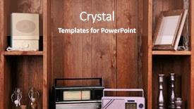  Presentation with old wooden door antique - Beautiful PPT theme featuring wooden shelves with antiques things backdrop and a  colored foreground