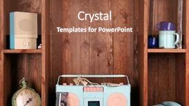  Presentation with old wooden door antique - Slides enhanced with wooden shelves with antiques things background and a tawny brown colored foreground