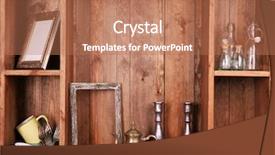  Presentation with wooden - Presentation theme with wooden shelves with antiques things background and a coral colored foreground