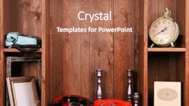  Presentation with old wooden door antique - Theme featuring wooden shelves with antiques things background and a red colored foreground