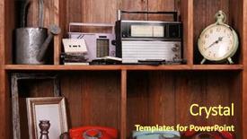  Presentation with antique - Presentation theme with wooden shelves with antiques things background and a tawny brown colored foreground