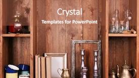  Presentation with wooden - Amazing slide deck having wooden shelves with antiques things backdrop and a coral colored foreground