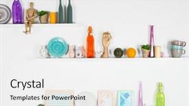  Presentation with internet of things - PPT theme featuring wooden shelves with decorative things background and a  colored foreground