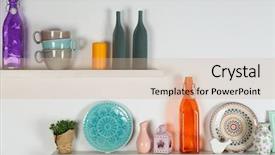  Presentation with elephant in the room - Slide set consisting of wooden shelves with decorative things background and a soft green colored foreground