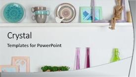  Presentation with futuristic internet of things iot - PPT theme featuring wooden shelves with decorative things background and a  colored foreground