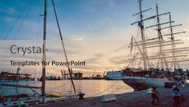  Presentation with ship - PPT theme enhanced with wooden-ship-at-nightfall background and a soft green colored foreground