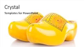  Presentation with shoes - Beautiful PPT theme featuring wooden shoes isolated on the white background backdrop and a white colored foreground