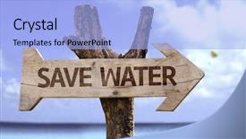  Presentation with save - Presentation theme featuring wooden sign with a beach background and a light blue colored foreground
